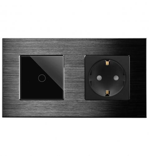POINT Lichtschalter / Steckdose Aluminium  Alu Touch 2 Fach schwarz / schwarz LXBA2-12-71-P-701-12