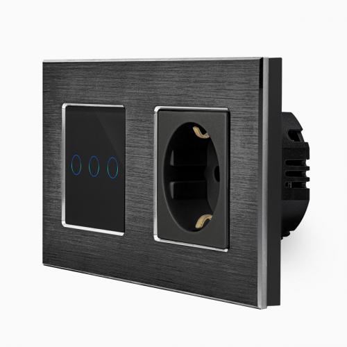 Alu 1-facher Dimmer + Steckdose Touch Schwarz LXBA2/71/P-701D-12 POINT 