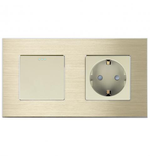 Luxus-Time Wipp Lichtschalter + Steckdose mit Aluminiumrahmen 2 Fach Gold