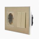 Alu 2-facher Lichtschalter (Serienschalter) + Steckdose Wippe Gold LUXUS-TIME 