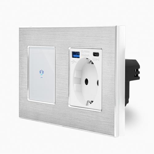 Alu 1-facher Lichtschalter + Steckdose USB-A/C Touch Wei LXBA2/K-701-MP010U-11 KRONE