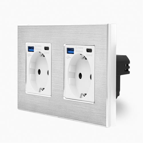 Alu 2 Steckdosen + USB Typ A/C 20W Wei LXBA2-MP010U-2-11 LUXUS-TIME 