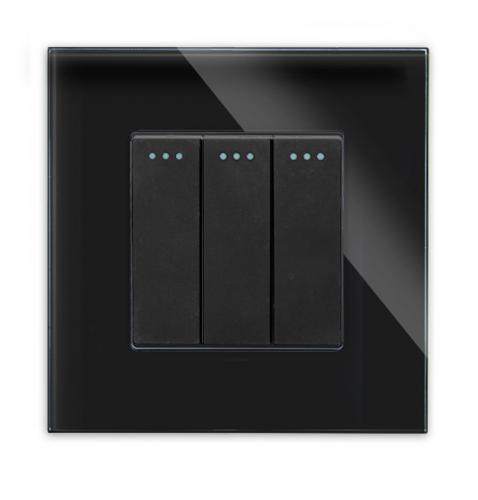 LUX Wipp Lichtschalter 3 Fach + Glas Rahmen Schwarz