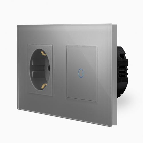 Glas Dimmer + Steckdose Touch Grau LXBG2/P-701D-71-15 POINT  