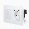 Glas 1-facher Wechselschalter / Kreuzschalter + Steckdose USB-A/C Touch Wei� LXBG2/K-701S-MP010U-11 KRONE