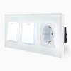 Glas 2 Wipp-Lichtschalter + Steckdose Wei LXBG3/2x101M-71-11 LUXUS TIME