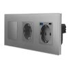 Glas Touch-Lichtschalter + Steckdose + Steckdose-USB-A/C Grau LXBG3/701-71-MP010U-15 POINT