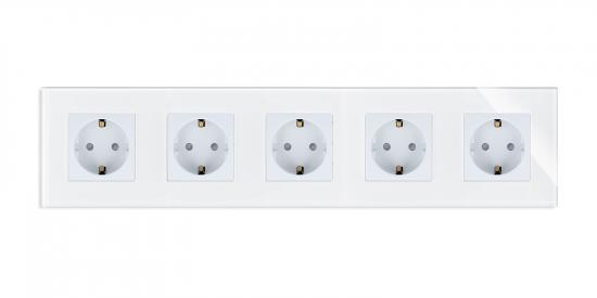 Glas 5-fache Steckdose Wei� LXBG5-11-71-11 LUXUS-TIME 