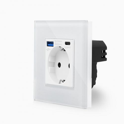 Glas Steckdose + USB Typ A/C 20W Wei MP010U-BG1-11 LUXUS-TIME 