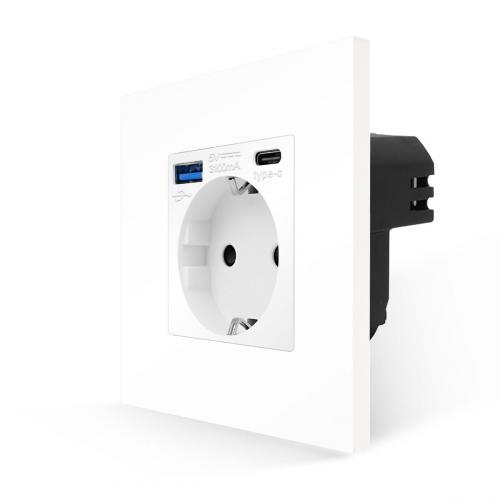 Kunststoff Steckdose + USB Typ A/C 20W Wei MP010U-BK1-11 LUXUS-TIME 