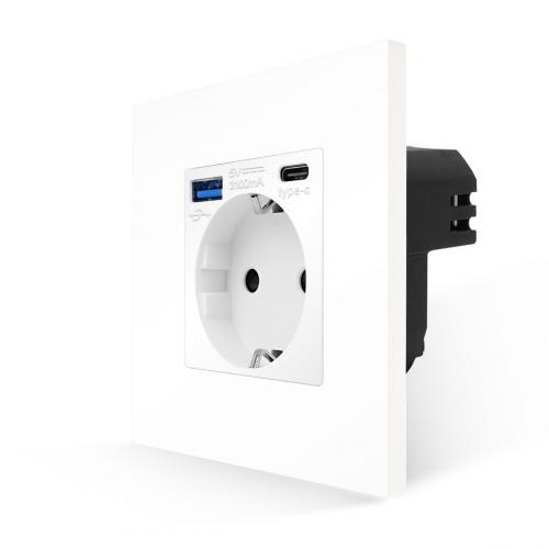 One Steckdose + USB Typ A/C 20W Wei� MP010U-BK1-11 LUXUS-TIME 