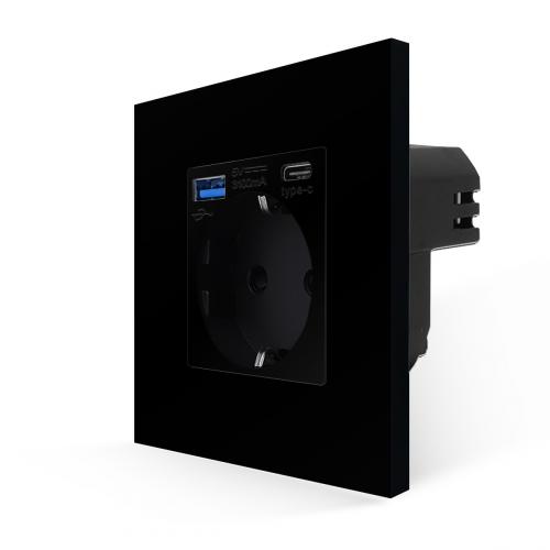 One Steckdose + USB Typ A/C 20W Schwarz MP010U-BK1-12 LUXUS-TIME 