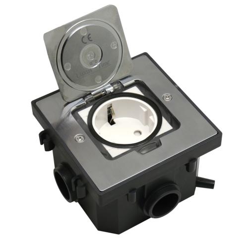 Bodensteckdose mit Unterputzdose + Steckdosen-Modul � IP44, erweiterbar f�r Mehrfachinstallation