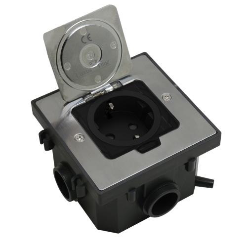 Bodensteckdose mit Unterputzdose + Steckdosen-Modul � IP44, erweiterbar f�r Mehrfachinstallation