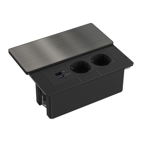Design Tischsteckdose mit Schiebedeckel Edelstahl Steckdose USB-C Einbau