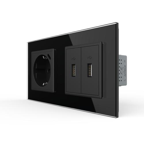 2 USB-A + Steckdose m. USB-C Module Schwarz LIVOLO