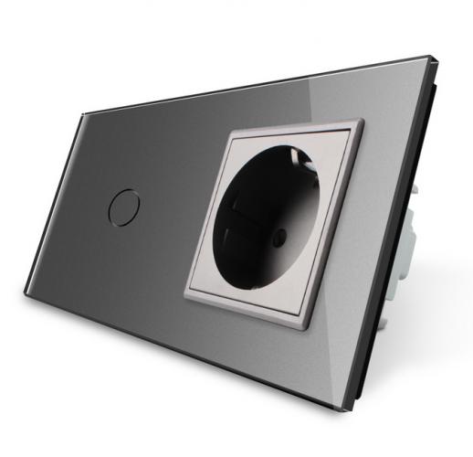 LIVOLO Lichtschalter Wandschalter Glas Touch An/Aus Steckdose VLC701/C7C1EU-15 Grau