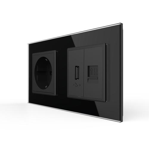 USB + Netzwerk + Steckdosen Module Schwarz LIVOLO 